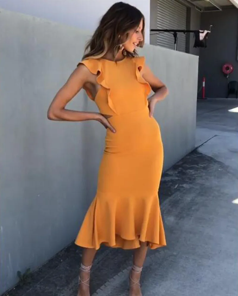 

2019 New Bodycon Summer Women Bandage Dress Sexy Sleeveless Strapless Red Ruffles Midi Club Vestido Celebrity Party Hole Dresses