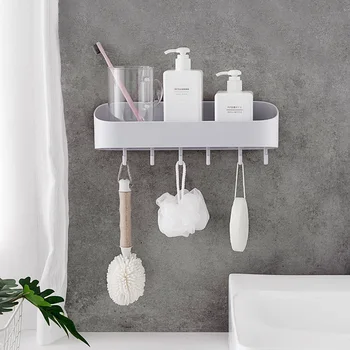 

Punch-free bathroom shelf bathroom paste wash rack toilet cosmetics storage rack with hooks wx10081051