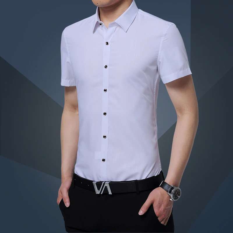 2018 новый короткий рукав рубашки для мальчиков для мужчин S тонкий элегантный рубашка в полоску размеры S-4XL лето