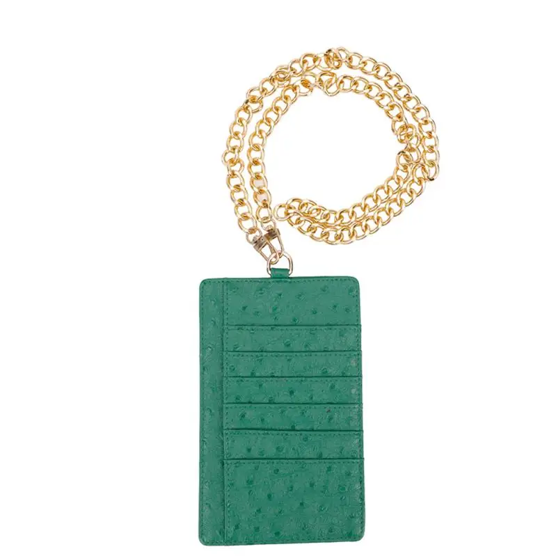 Genuine Leather Mobile Phone Card Holder Embossed Serpentine Leather Phone Wallet Python Leather Pouch With Lanyardr Phone Bag - Color: Chain Ostrich Green