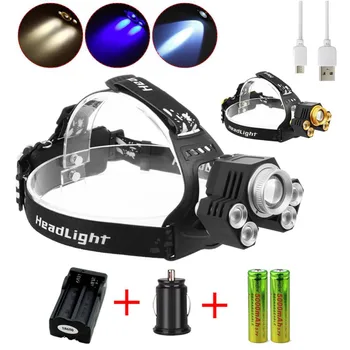 

1 SET 15000LM T6 LED Rechargeable 2X18650 USB Headlamp Head Light Zoomable + USB Cable+Car Charger+Battery Charger