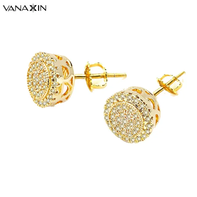 Vanaxin Charms Stud Earrings Gold Black Color Aaa Light Yellow Vanaxin Charms Stud Earrings Gold Black Color Aaa Light Yellow Cubic Zirconia Round