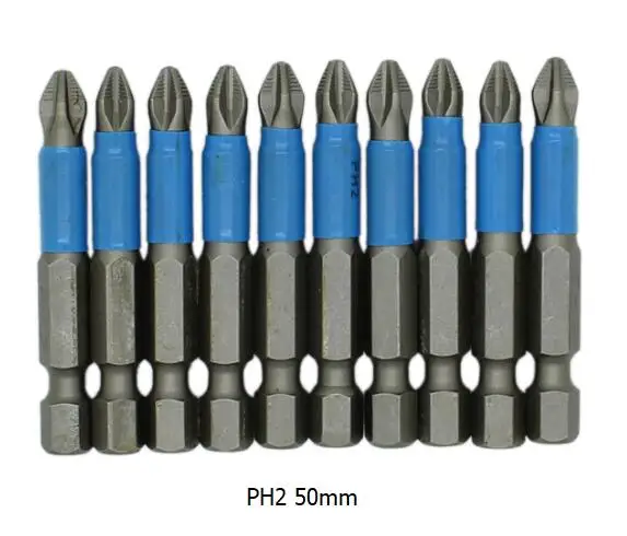 10 шт. 50 мм PH1 PH2 PH3 PZ1 PZ2 PZ3 набор магнитных отверток 1/" шестигранный хвостовик Противоскользящий Phillips аксессуары для электроинструмента