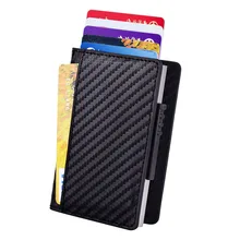 Мужской RFID блокирующий алюминиевый+ кожаный ручной слайдер держатель для кредитных карт кошелек минималистичный протектор Коробка держатель для карт чехол