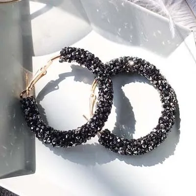 

New Design Fashion Charm Austrian Crystal Circle Earings Geometric Round Shiny Rhinestone Big Dangle Earring Jewelry Women