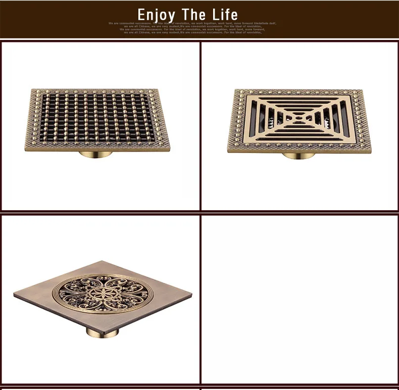 15 x 15 Square Bathroom Shower Drain Floor Drain Trap Waste Grate Antique Brass Grid Drain