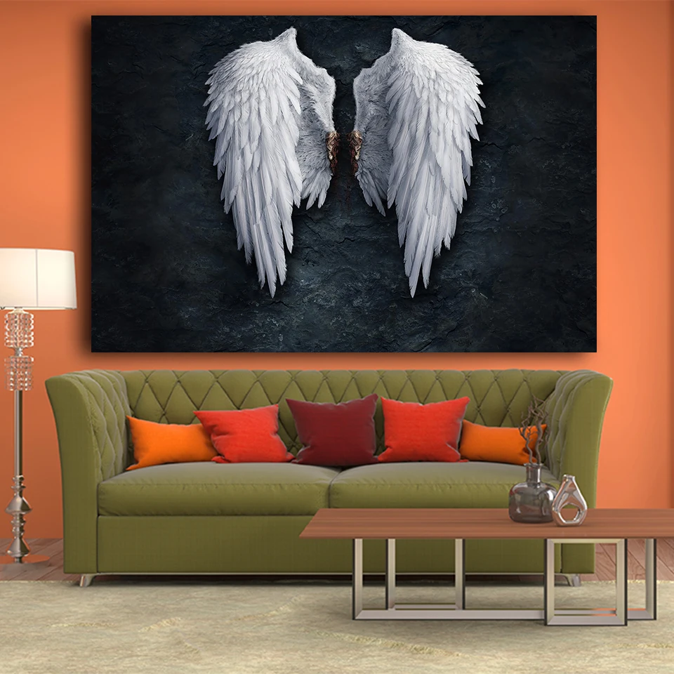 

Modern Picture Black White Feather Angel Wings Canvas Printing Poster Wall Art Home Decor For Living Room Abstract Artwork Mural