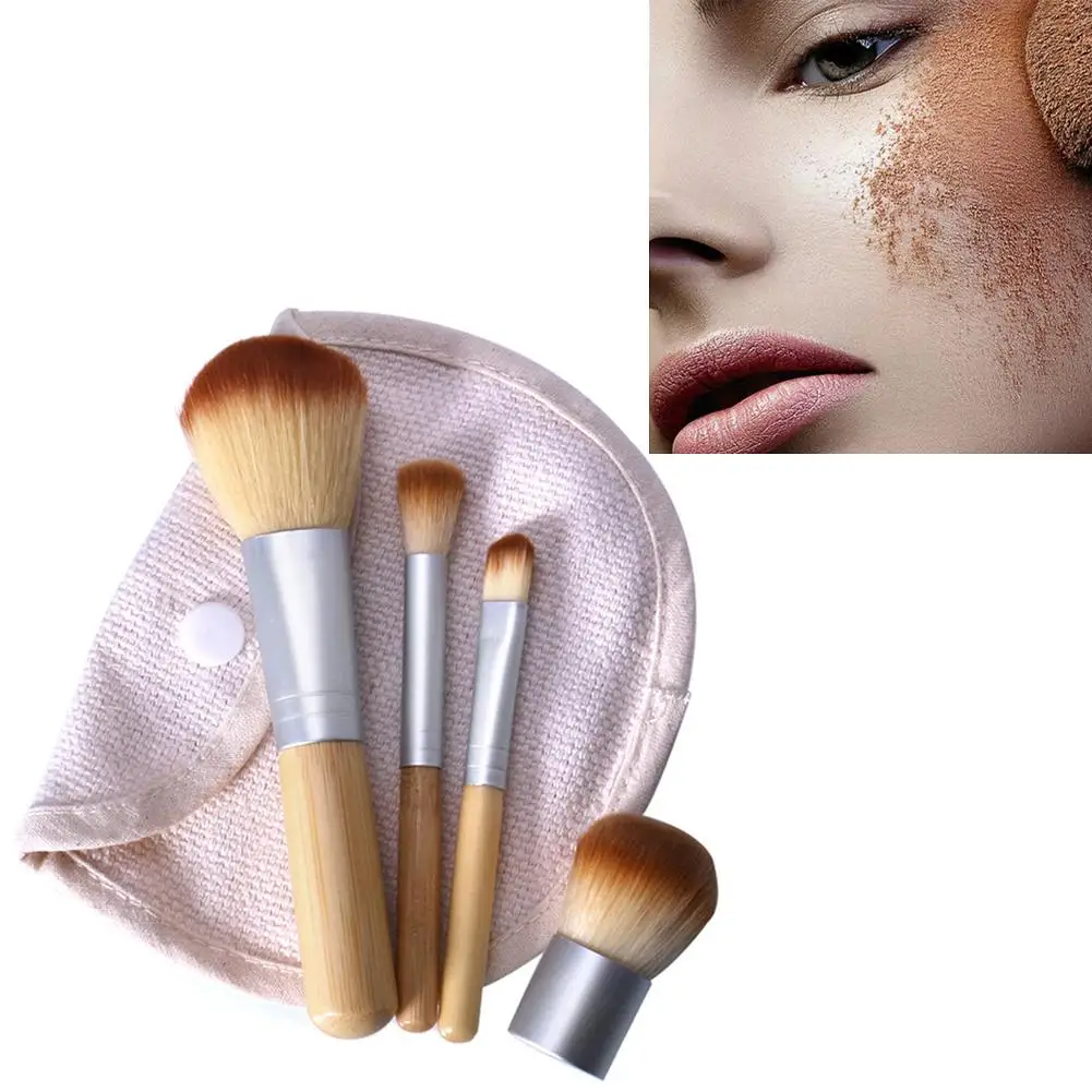 

New 4Pcs/Set Bamboo Cosmetic Brush Foundation Powder Eyeshadow Makeup Brush Set Beauty Tool