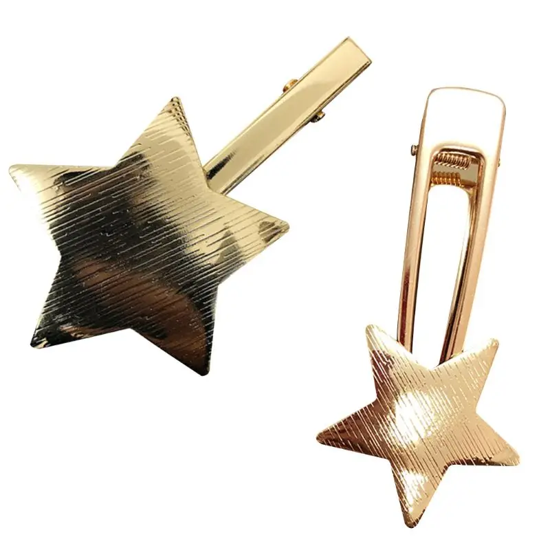 

Metallic Polish Drawbench Five-Pointed Star Hairpin Women Sweet Side Bang Duckbill Hair Clip Hollow Triangle Long Strip Barrette