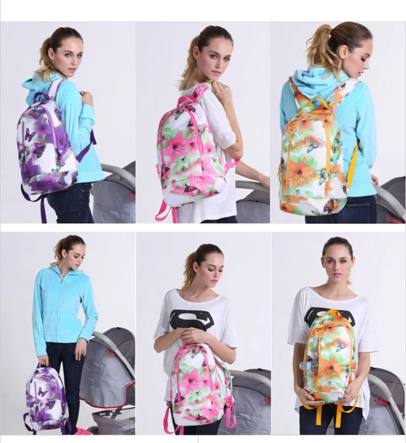 2018 New Summer Flower Printed Sports Backpack Multi-functional Shoulder Mommy Diaper Bags Mother and Child out Package04