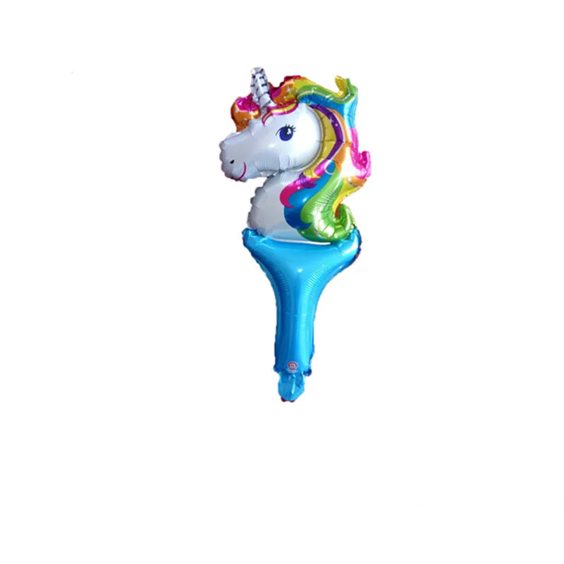 3D Large Unicorn Balloons Walking Animal Globos Unicorn party decorations Baby Shower Girls Birthday party decorations kids ball - Color: hand stick blue