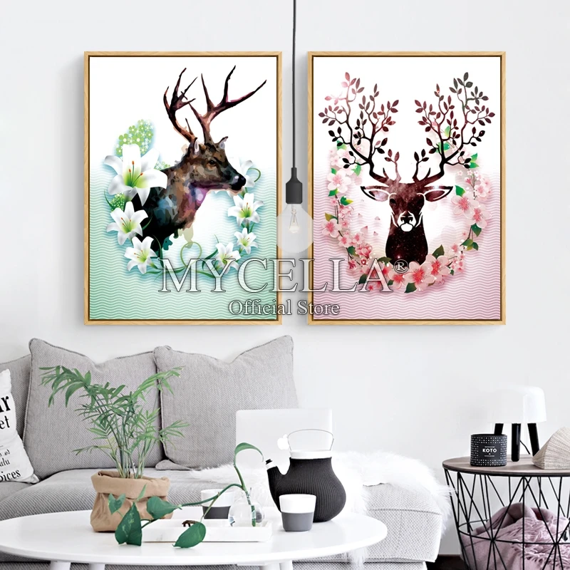 

Colorful Elk 5D DIY Embroidery Diamond Painting Flowers Deer Cross Stitch Full Rhinestones Mosaic Kit Home Decor Wall Stickers