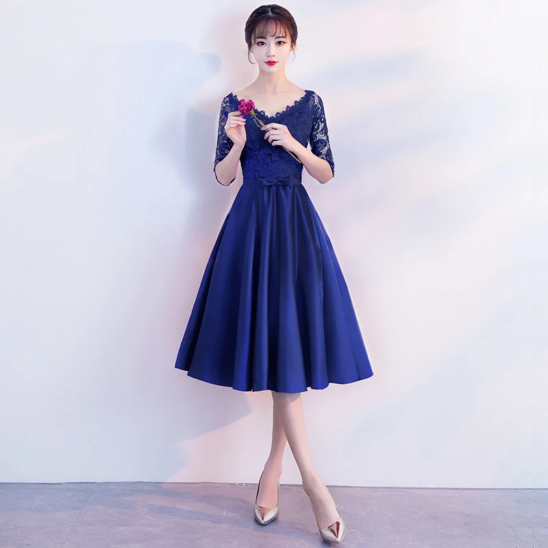 DongCMY вечерние платья синего цвета с коротким кружевом больших размеров, вечерние платья, элегантные вечерние платья