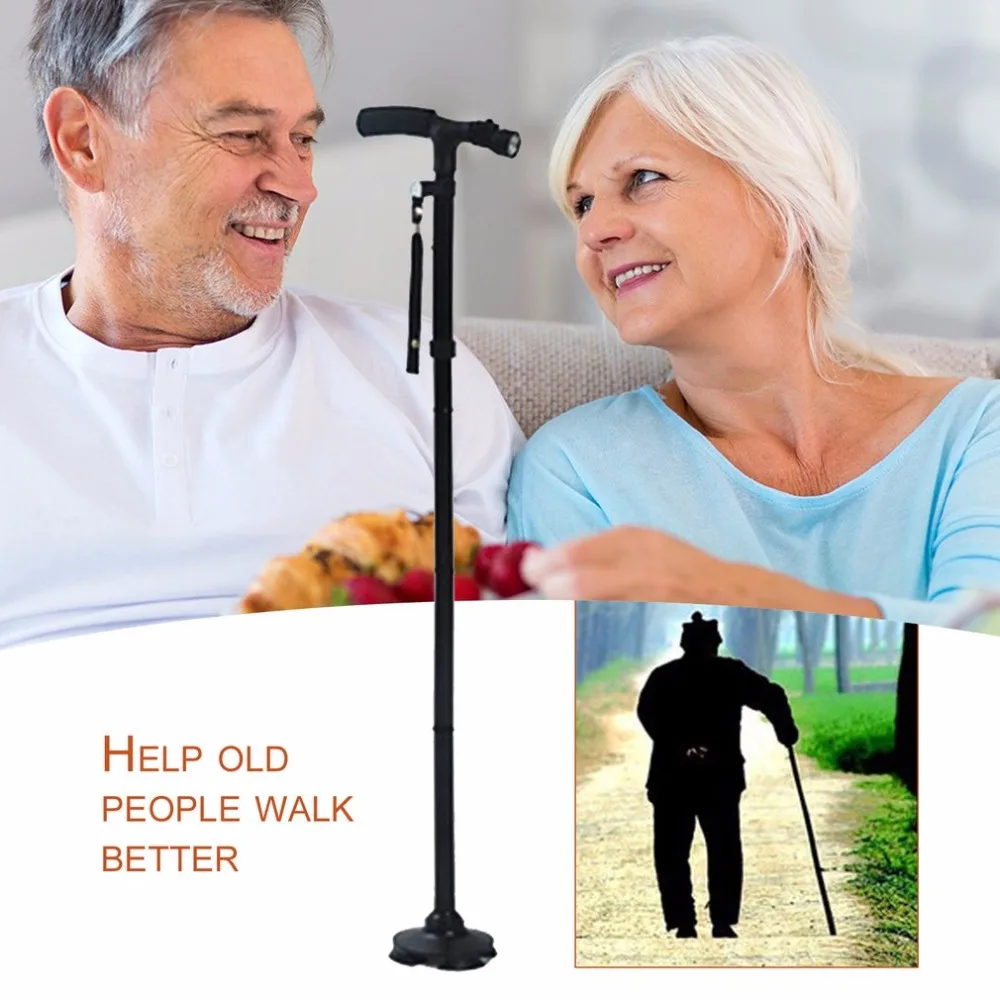 Base para T-guiador Cana para Anciãos Dobrável Homem Velho Segurança Bengala 4 Cabeça Pivotando Confiável Trekking Caminhadas Pólos Luz Led 4 Esporte e Lazer
