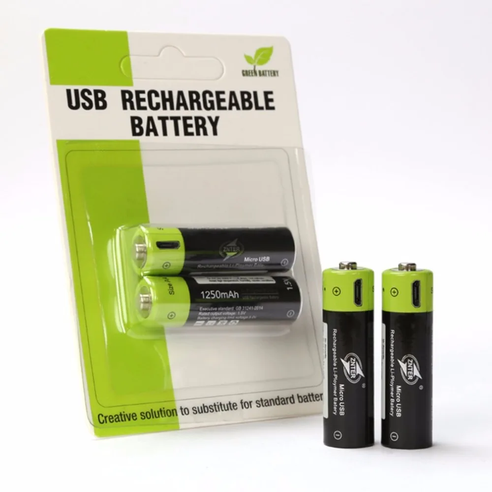 

ZNTER 2pcs 1.5V 1250mAh AA USB Rechargeable Battery Lithium Polymer Batteria Charged by Micro USB Cable Batteries Cell Drop ship