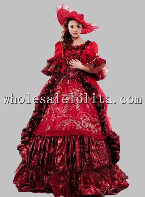 Горячая 17 18-го Века Мария Антуанетта Барокко Рококо Линия Готическом Платье Бальное платье - Цвет: Красный