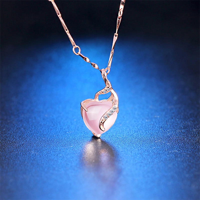 VICHOK Natural Hibiscus Stone Heart Pendant Necklaces Cute Heart Charms Pendant Women Wholesale Rose Gold Powder inci kolye Fine Jewelry
