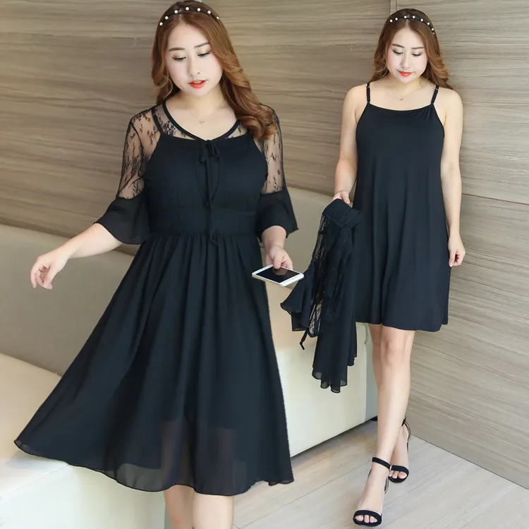 

Women Sexy Sheer Mesh Dress Flower Embroidery Spaghetti Strap Two Piece Dress XXXL 4XL Plus Size Summer Mini Dress