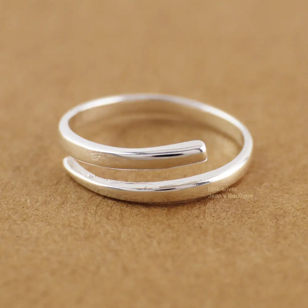 

925 Solid Sterling Silver Simple Line Adjustable Knuckle Midi Mid Pinkie Toe Ring size 3 / 7 A3367