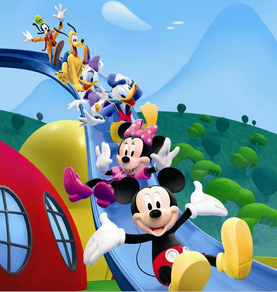 

8x8FT Mickey Minnie Donald Duck Slide Blue Sky Mountain Kids Children Photography Studio Backgrounds Backdrops Vinyl 10x10