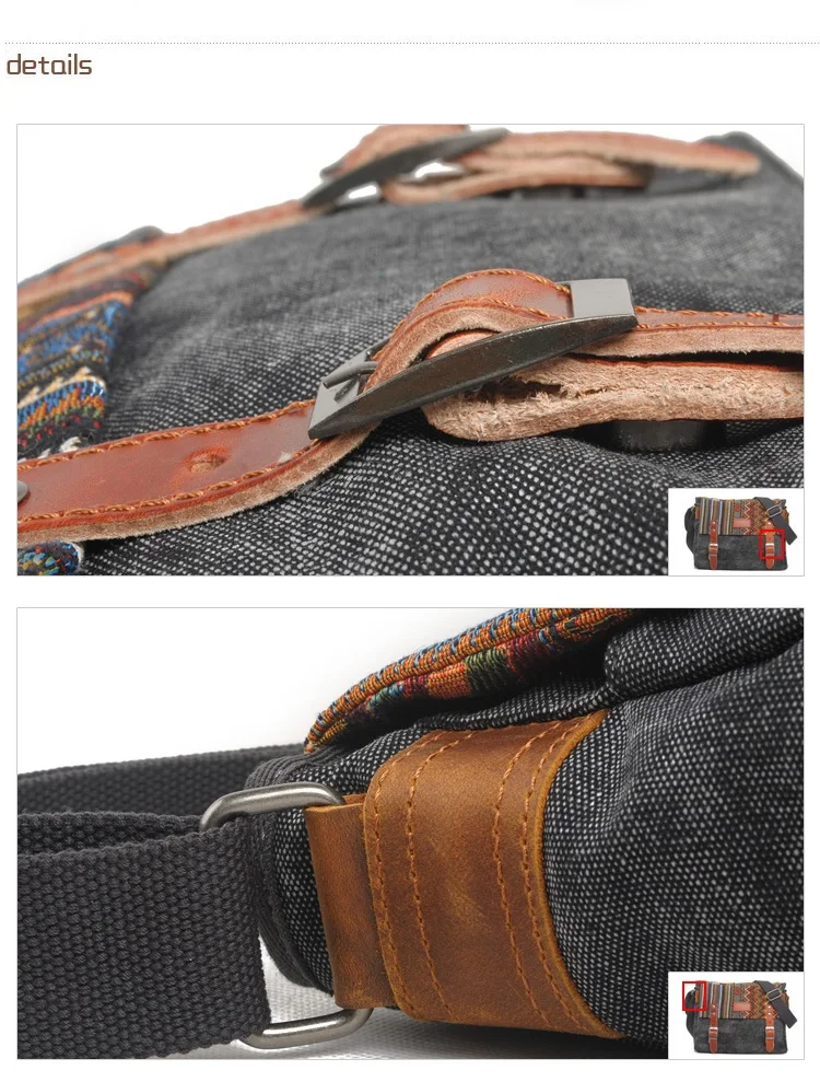 Culture Style Canvas Messenger Bag Leather Shoulder Handbag