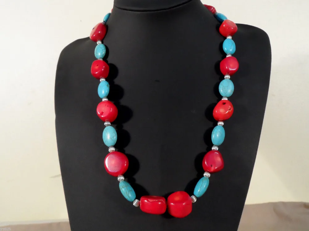 

J0035 Handmade Turquoise and Red Howlite 20" Necklace