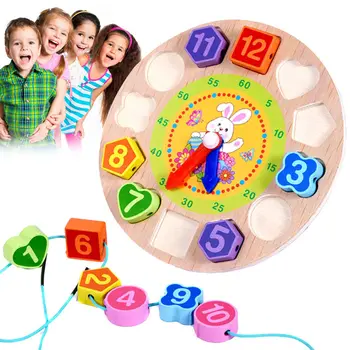 

Children Jigsaw Toys Digital Wooden Clock Set Cartoon Animal Kids Educational Geometry Stacking Wood Puzzle Toy Gifts BM