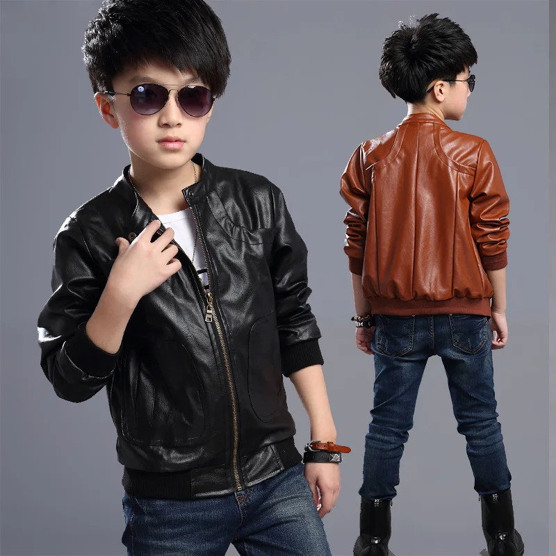 2018 Boys Fashion New Jackets Faux Leather Kids Brand Handsome Leather