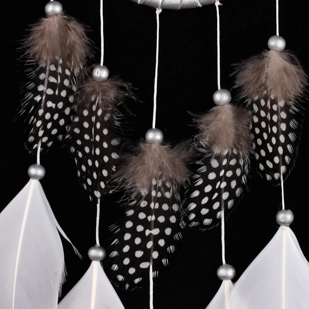 Indian White Dream Catcher Wall Car Hanging Decoration Silver Feather Core Bead Handmade Dreamcatcher 3