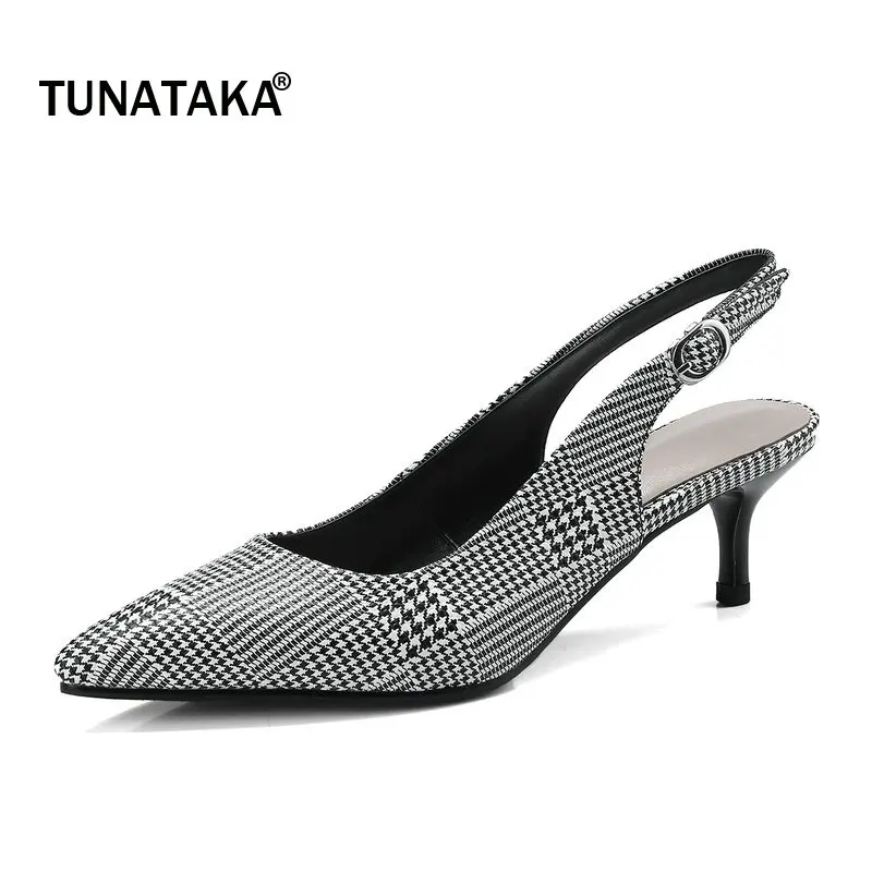 

Woman Pointed Toe Comfort Heel Slingback High Heel Shoes Fashion Buckle Dress Pumps Genuine Leather Insole Shoes Woman Black