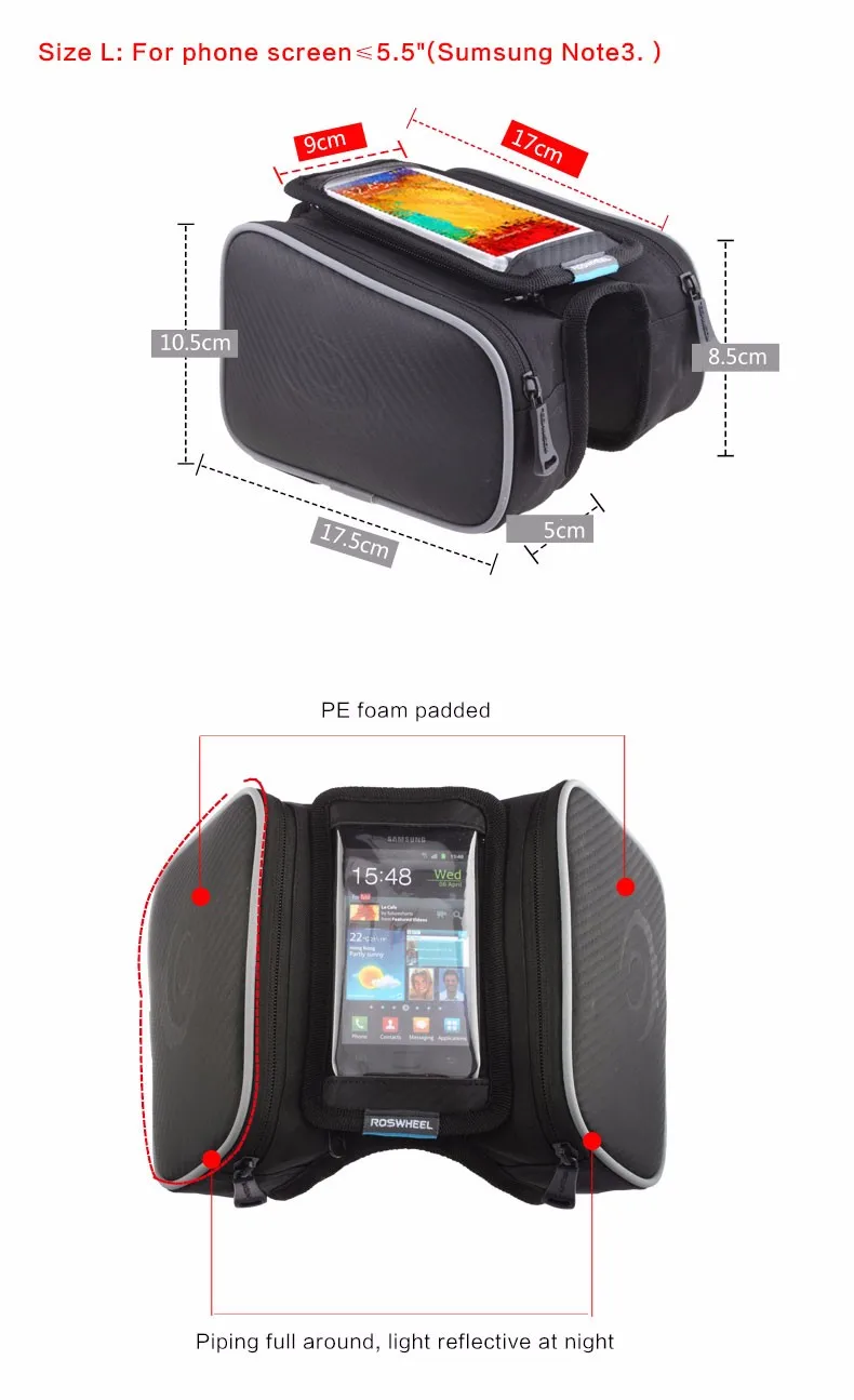 Водостойкие Roswheel 5,5/4,8 дюйма велосипед сумки подвешиваемые по бокам багажника Велосипедный спорт сумка чехол для телефона спереди