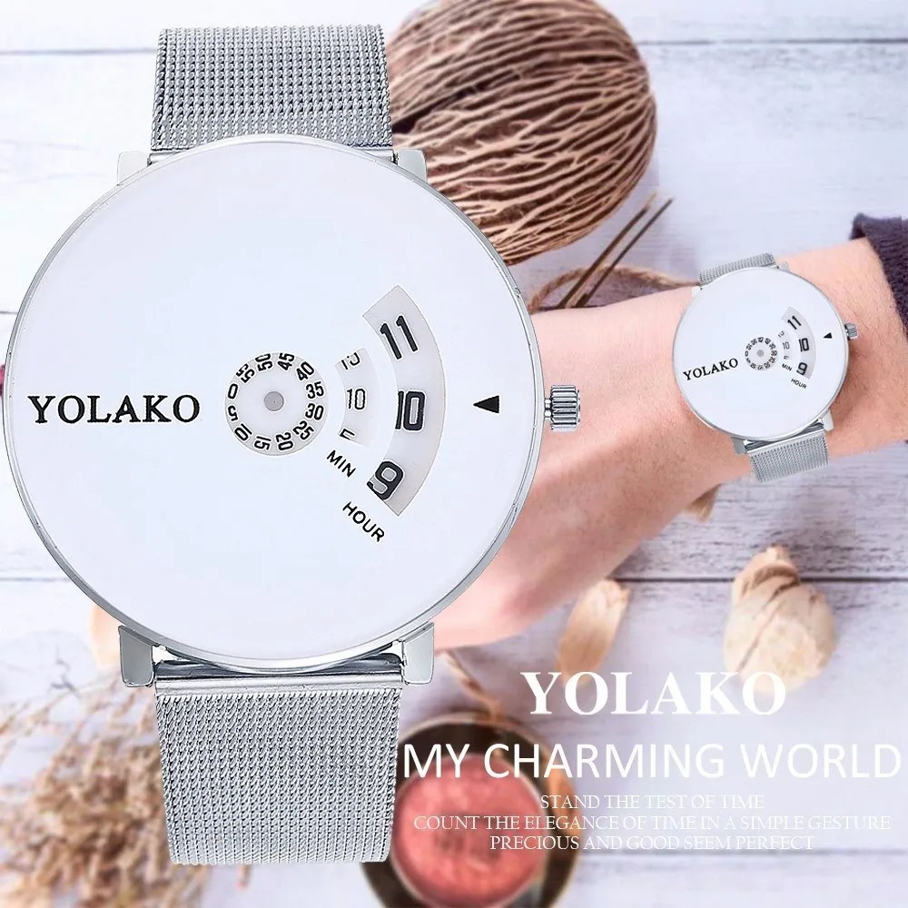 

YOLAKO Silver Mesh Belt Watches Creative Camera Concept Brief Simple Special Digital Discs Hands Quartz Watches Montre Femme