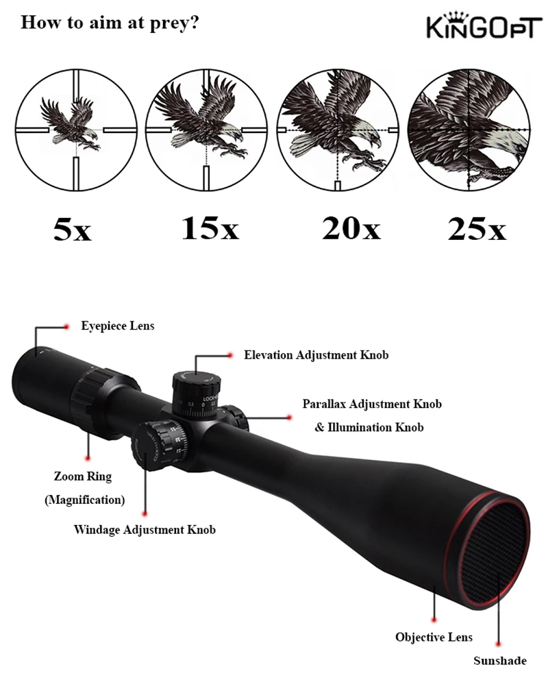 KINGOPT 5-25x56 riflescope for hunting optic first focal plane reticle riflescopes sniper tactical