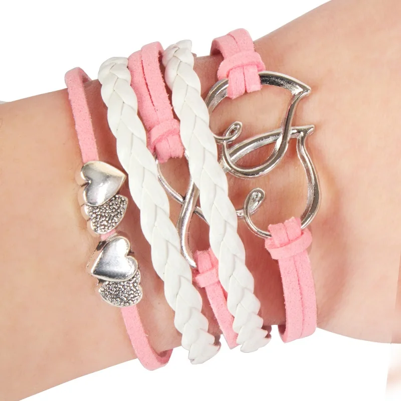 

Trendy Handmade Bracelet for Women Leather And Alloy Love Heart Wrap Bracelet Bangles Female Jewelry