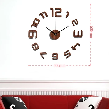 

Large decorative wall clocks10EW109 Fashion sticker EVA numerals kitchen wall clock Wood colour 3d diy wall clock big