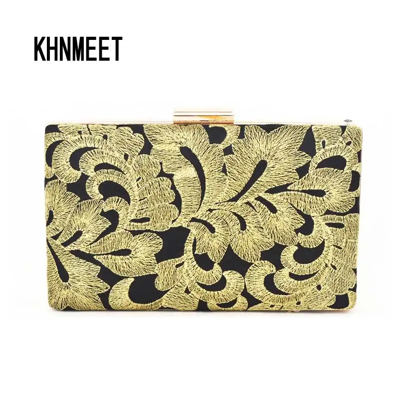 

Peony Chinese Style Floral Handbag Chain Shoulder Bag Gold Embroidery Ethnic Bags Evening Clutch Bags Party pochette Purse 819