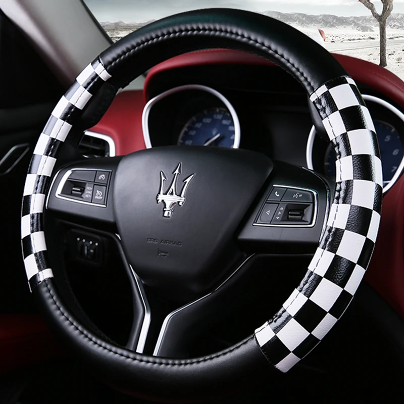 Кожаный чехол на руль 38 см/15 дюймов Чехол рулевого колеса автомобиля колпачки