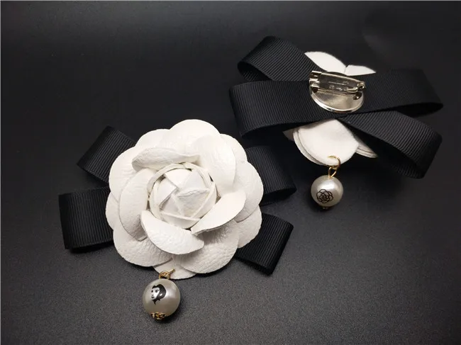 6,5 см белая Цветочная Брошь Camelia, Женская Брошь Camellia, булавки, известный бренд, жемчужная подвеска, белый цветок, брошь на булавке для свадьбы - Окраска металла: white