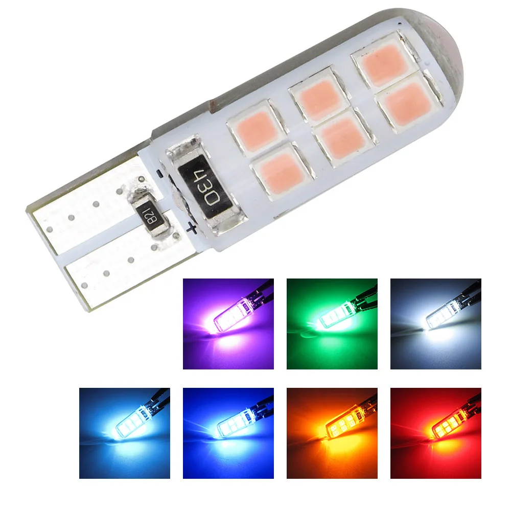 10pcs Auto T10 W5W Car Light 3528 SMD 12LEDs Silica Gel Crystal lamp