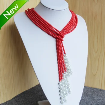 

women Fashion Jewelry 5mm Natural Pink Coral&Shell Pearl Necklace women girls gift beads Round Stones 3pcs Jewelry making design