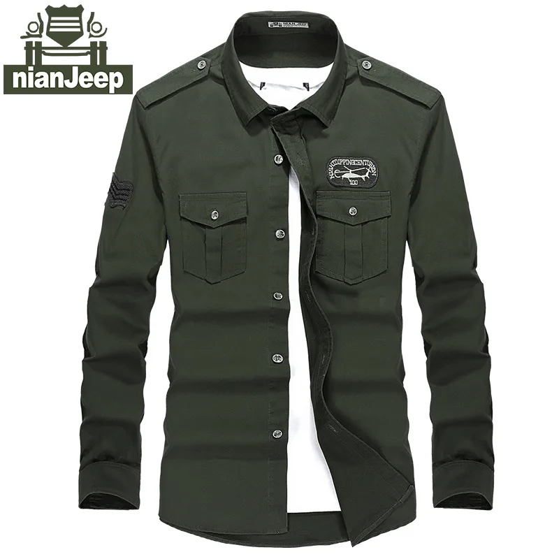 NIAN JEEP Brand Clothing chemise homme Military Shirt for Men Clothing Long Sleeve Casual Men