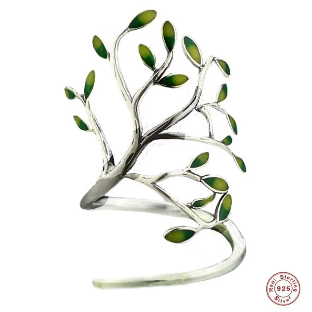 

2019 YKNRBPH 100% S925 sterling silver Leaf RingS Female Forest Vintage Drop Glaze Fine Jewelry Ring