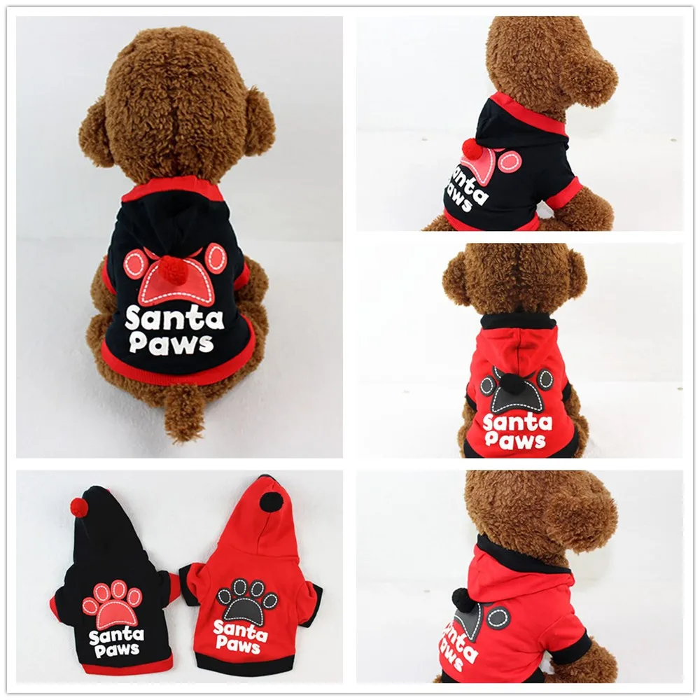 

Santa paws Pet Dog Clothes Winter Warm Cotton Costume Puppy Coat Outfit Cute Dog Clothes For Small Dogs Pet Clothing Hoodie