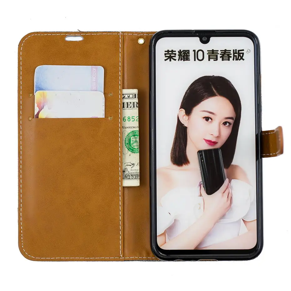 For huawei P SMART 2019 Plus Case Denim Mixed Colors Leather Flip Wallet Back Case For huawei Honor 10 Lite 10i Capa Phone Cover