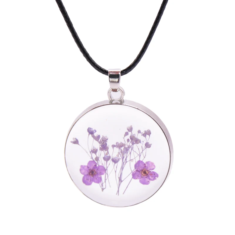 Dried violet flower resin transparent pendant necklace for woman and girl