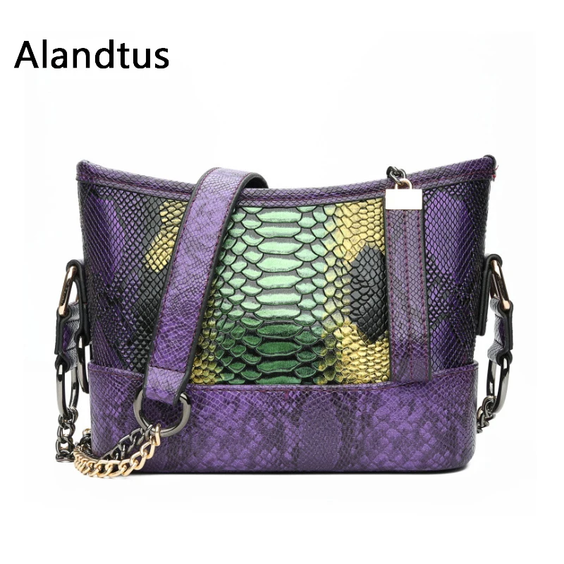 

Alandtus Women Shoulder Bag With Chain Luxury Female PU Leather Handbags With Serpentine Prints Mini Crossbody Bags For Women