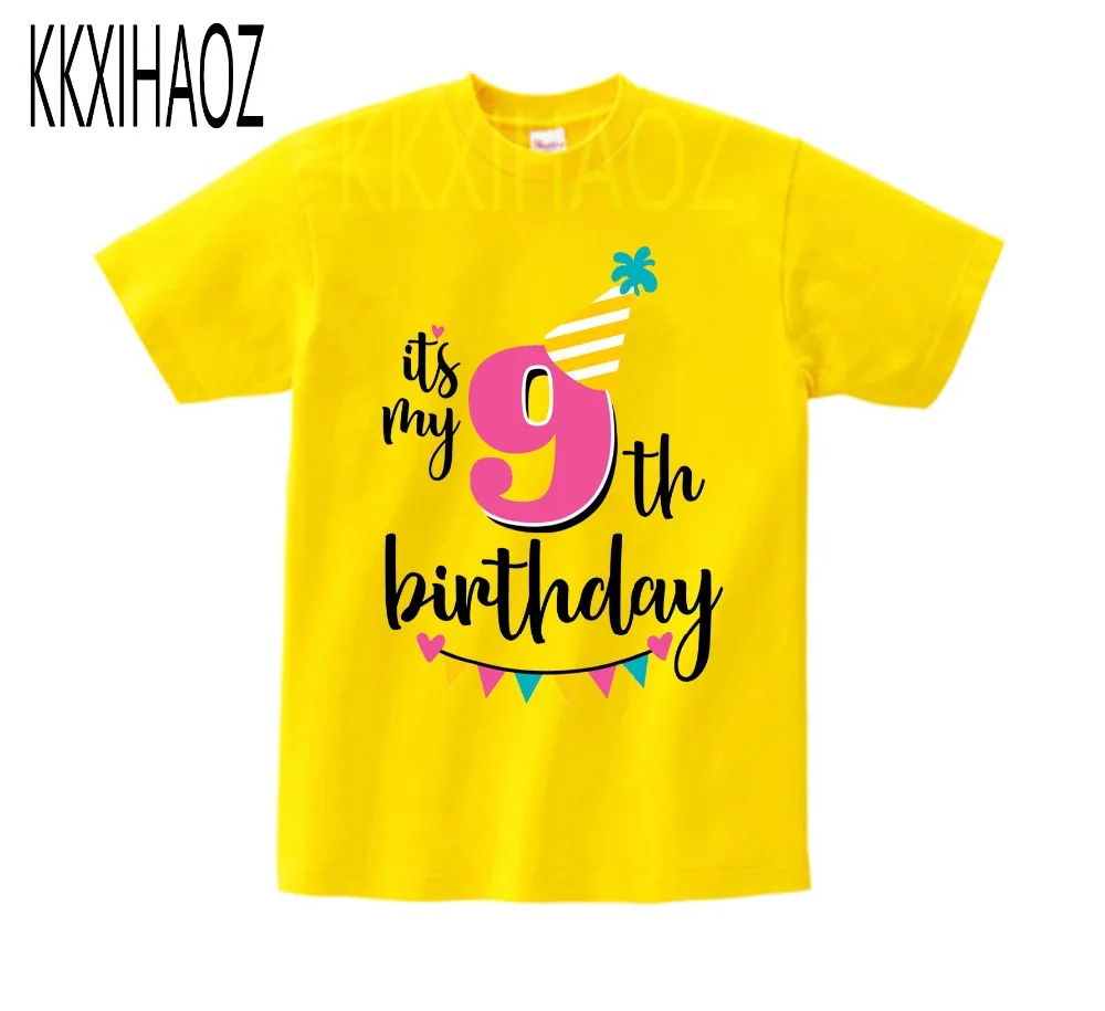 Одежда с принтом «Happy Birthday» и надписью «it's my 7-9» для маленьких мальчиков и девочек, детская футболка, подарок на день рождения для детей 1-9 лет