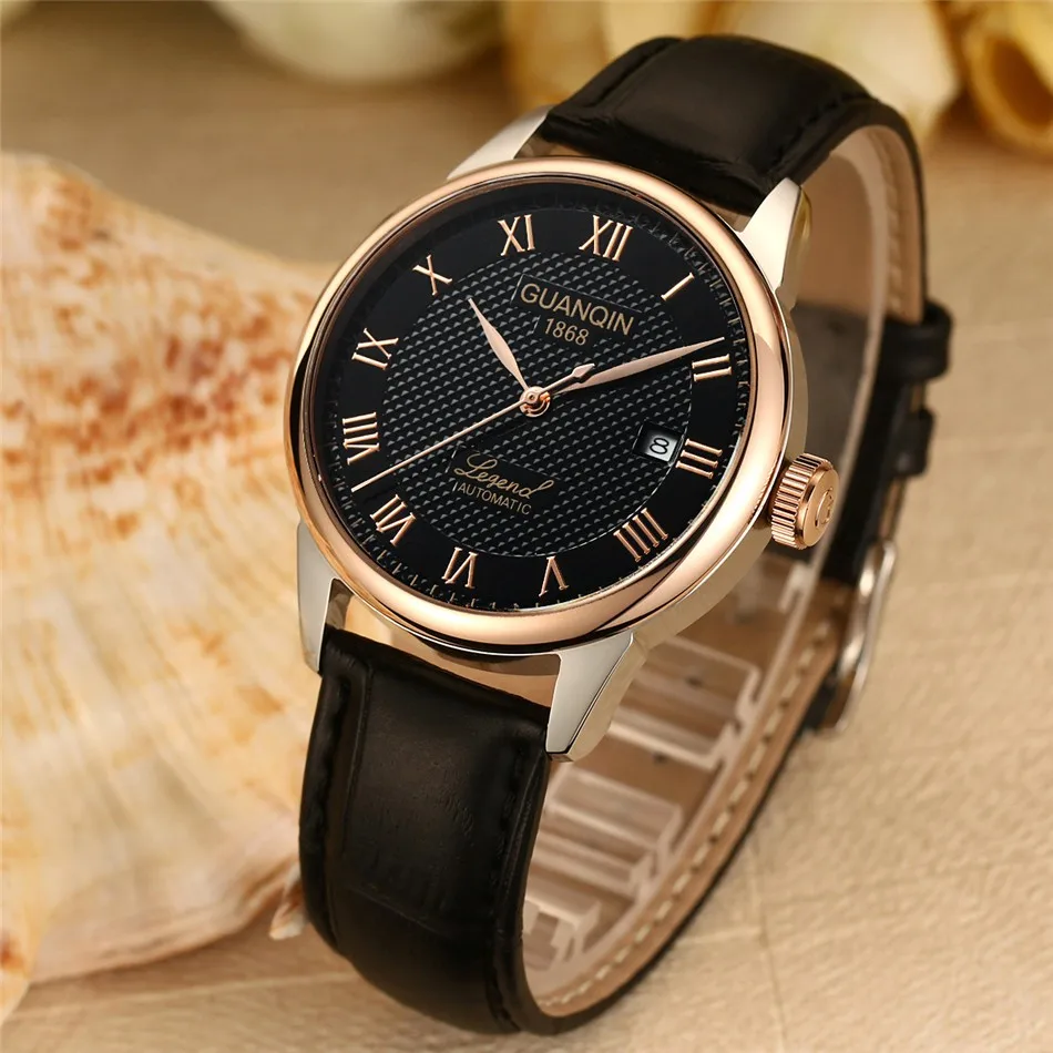 GUANQIN Mens watch Luxury Automatic Watch Men Mechanical Movement Wristwatches Waterproof Watches Top Brand White Day Display