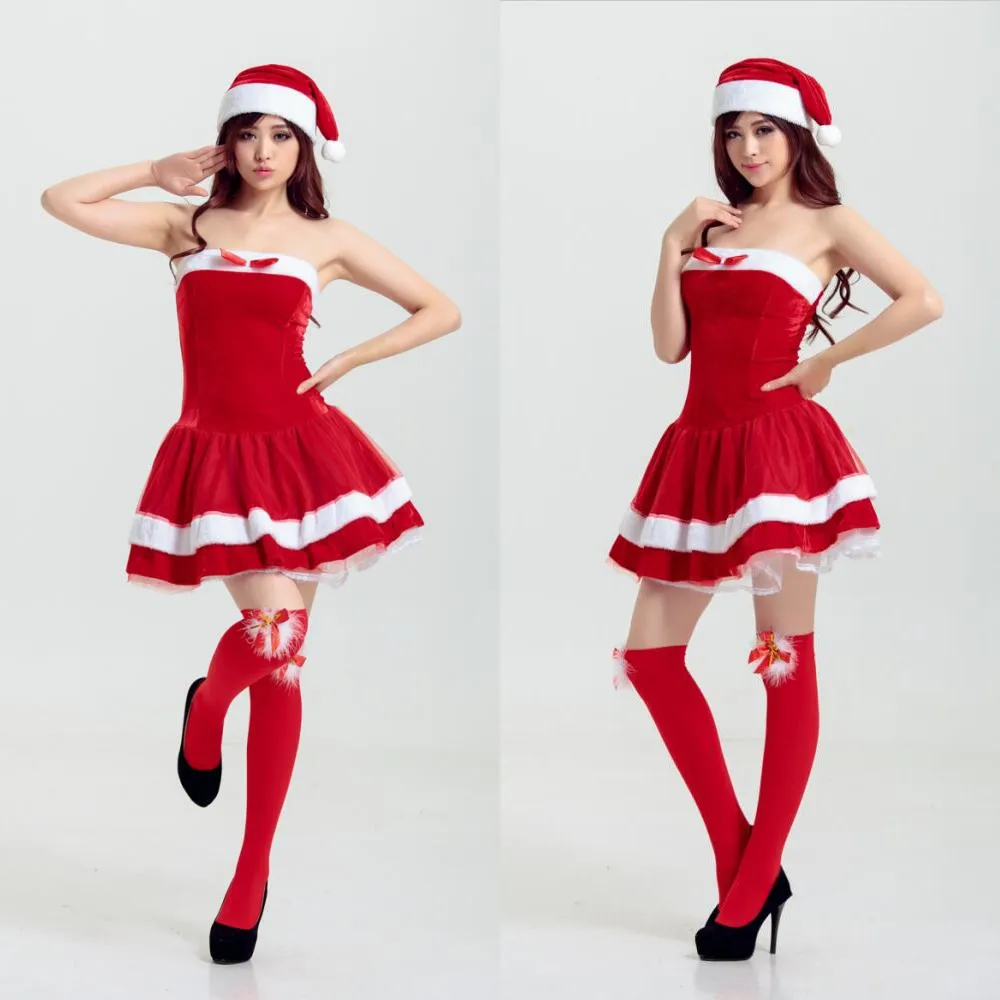 New Christmas Dress Mother Daughter Match Clothes Red Velvet Sexy Dresses for Mom and Girl Christmas Costumes Party Wears Suit