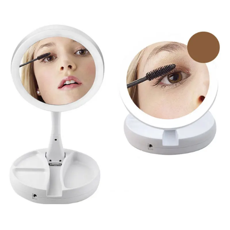 New LED Makeup Mirror Double sided Rotation Folding USB Lighted Vanity